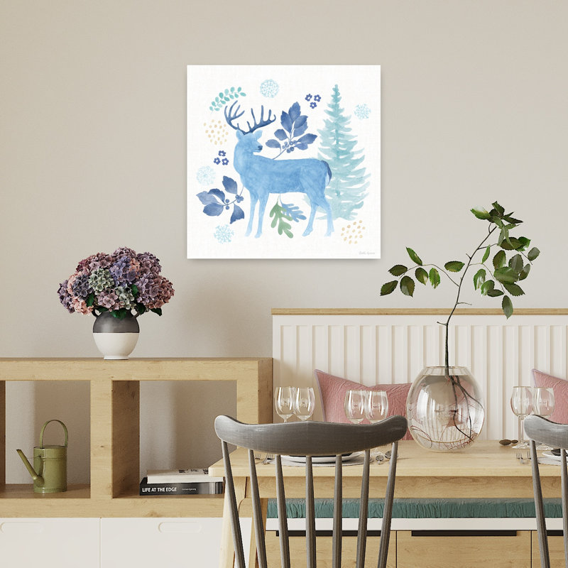 «Winter Sparkle III», art abstrait contemporain, forêt de cerfs, H 18 po x l 18 po