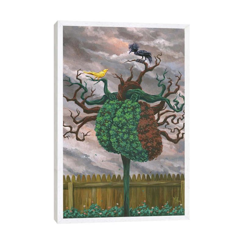 Song Bird And Crow by Martin Hsu - Print on Canvas, White Framed, 66.04 cm H x 45.72 cm W