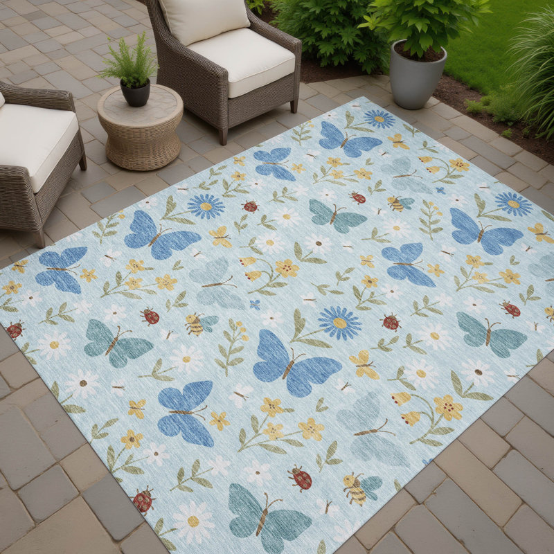 Machine Washable Indoor/Outdoor Chantille ACN2618 Kids Rug, Sky, 10' x 14'