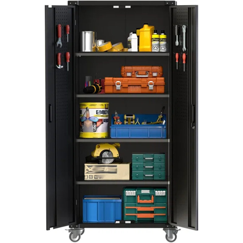 Lockable Metal Storage Cabinet with Wheels, Rolling Steel Tool Cabinet with Pegboard and Adjustable Shelves, Mobile Organizer for Garage, Home, or Office