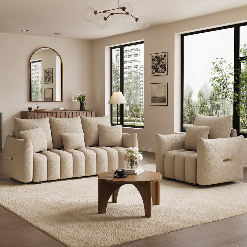 Modern 3 Piece Living Room Set, Light Brown, Sofa; Chair; Table