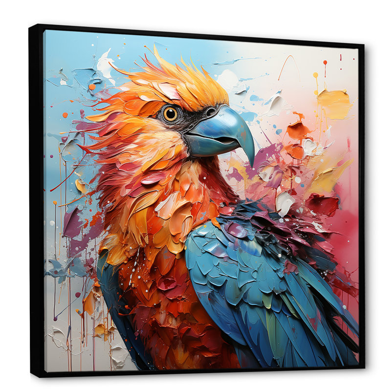 Perroquets, rencontre colorée sur toile, Cadre flottant noir, H 36 po x l 36 po x P 1,5 po