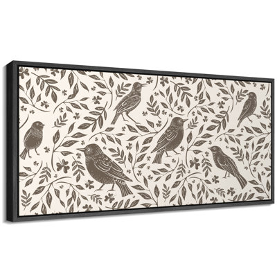 «Abstract Botanical Rustic Bird And Foliage In sépia», reproduction d'art sur toile