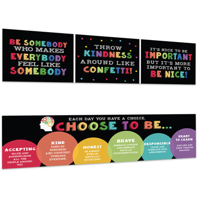 Classic Rainbow Throw Kindness Growth Mindset Classroom Banner Sign For Teachers, Door, Wall Decor, 2-Pk
