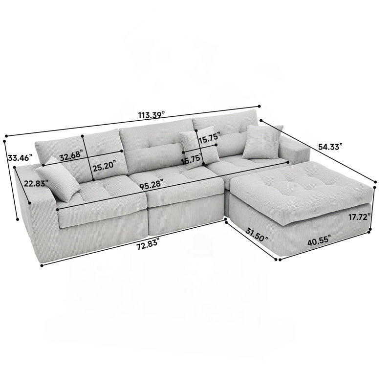 Canapé-lit à compression en coin Corduroy, canapé modulaire en L avec éponge haute densité, canapé convertible sans assemblage requis pour le salon, appartement, chambre d'amis