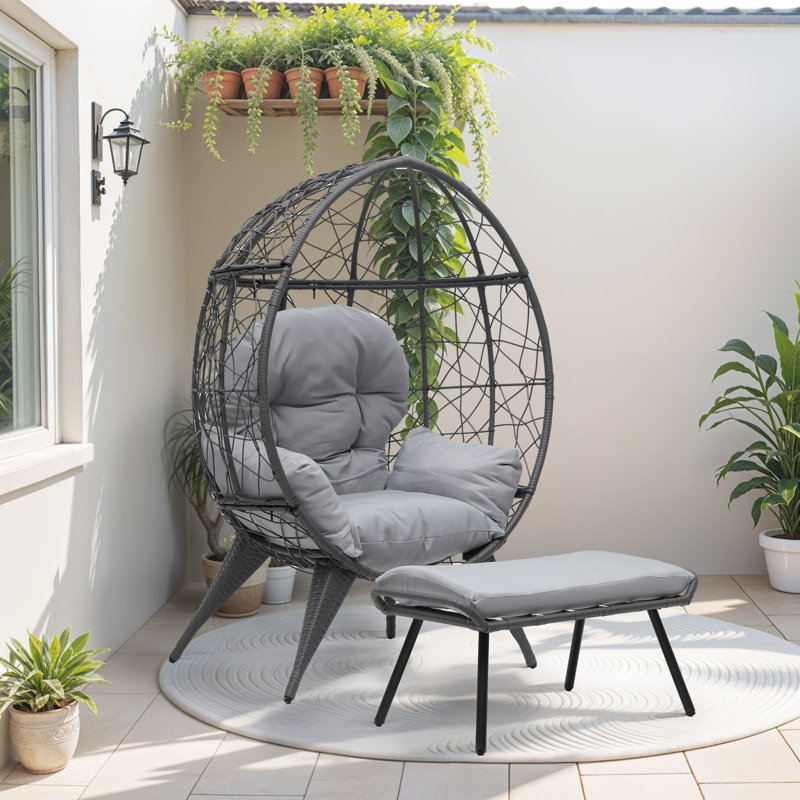 Deelilah Wicker Outdoor Lounge Chair with Ottoman, Gray