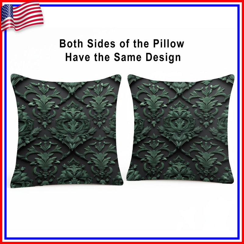 Coussins décoratifs en damas vert, 20 x 20 pouces