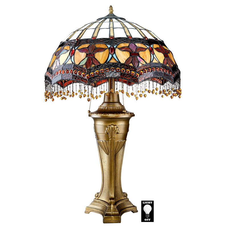 Victorian Parlor Bronze Stained Glass Table Lamp, 29.5" Tall