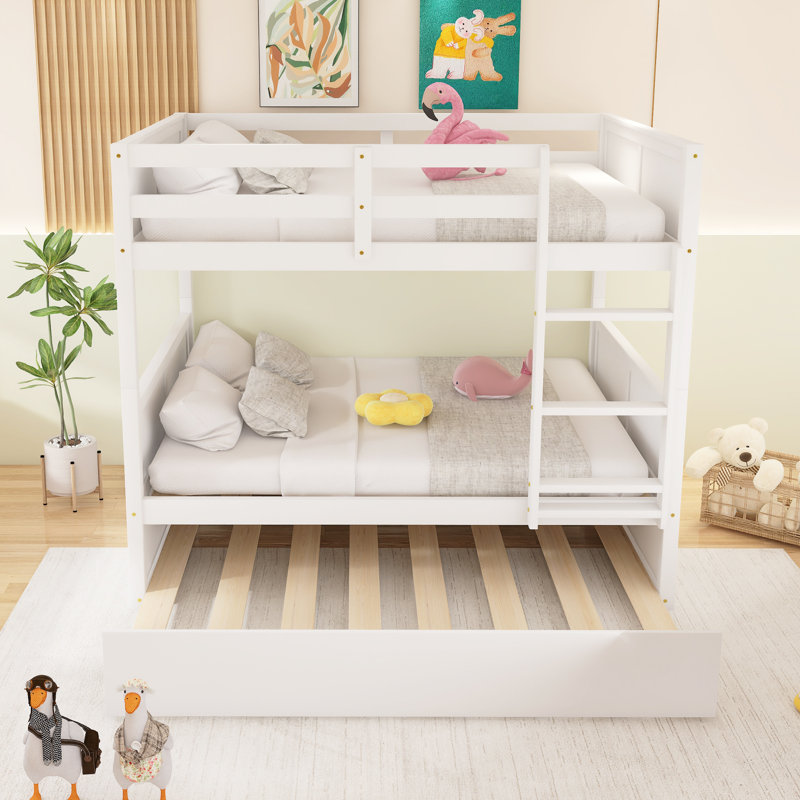 Full Over Full Bunk Bed With Twin Size Trundle, White