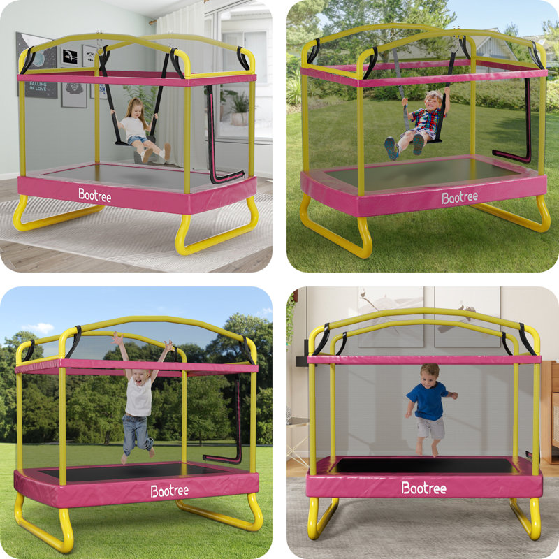 6.5ft Rectangle Trampoline For Kids, 78”astm Approved Recreational Trampolines With Swing, Small Toddler Trampoline With Safety Enclosure Net, Outdoor And Backyard