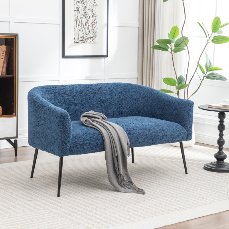 Upholstered Faux Fur Loveseat, Navy, Black