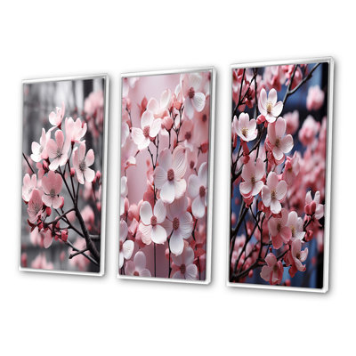 «Pink Grey Dogwood Photo Field», 3 pièces sur toile