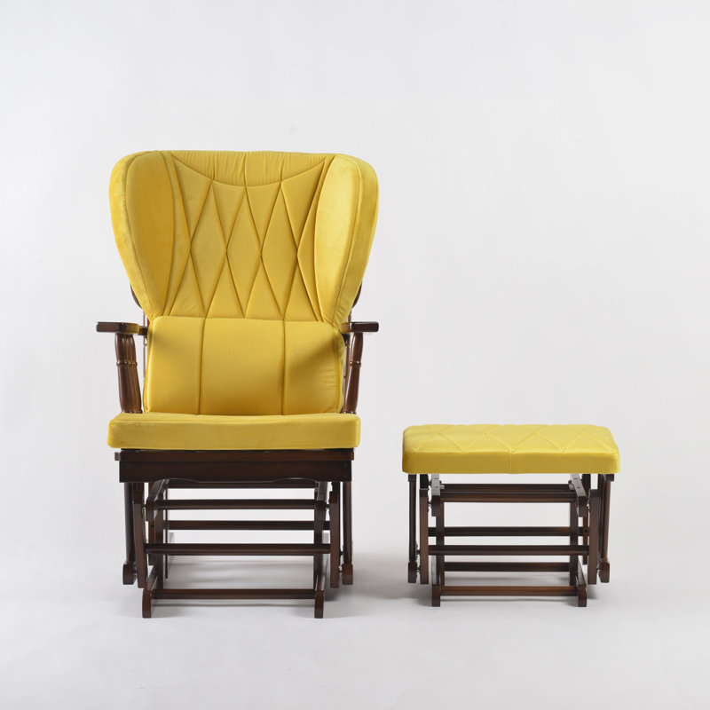 Chaise berçante et repose-pieds Azariyah Konfor, Moutarde, Walnut