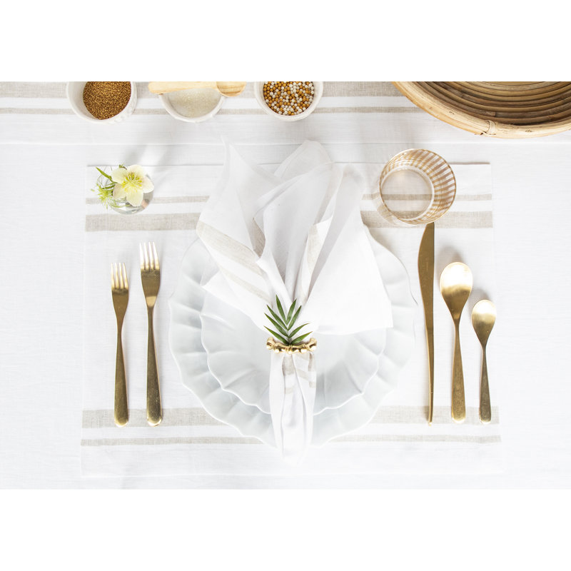 French Stripe - 100% Pure Linen Dinner Napkins, Natural and White