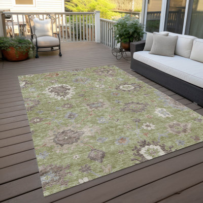 Lummus Washable Damask Indoor / Outdoor Rug