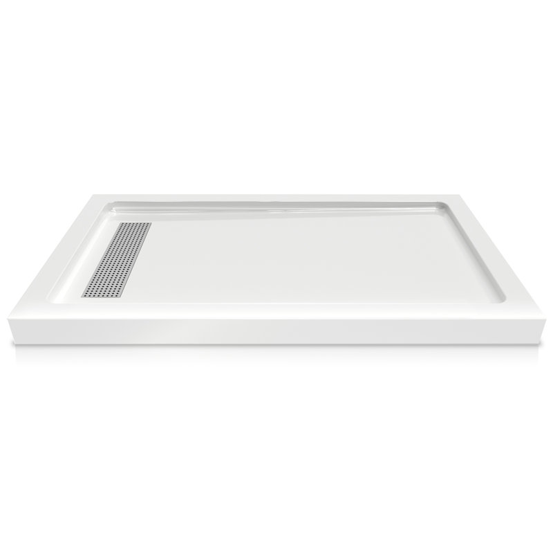 60" W x 36" D Rectangle Shower Base with Stainless Steel Linear Drain, Single & Double Threshold Reversible Installation, Anti-Slip Acrylic Shower Pan with Detachable Aluminum Flanges, cUPC Certified