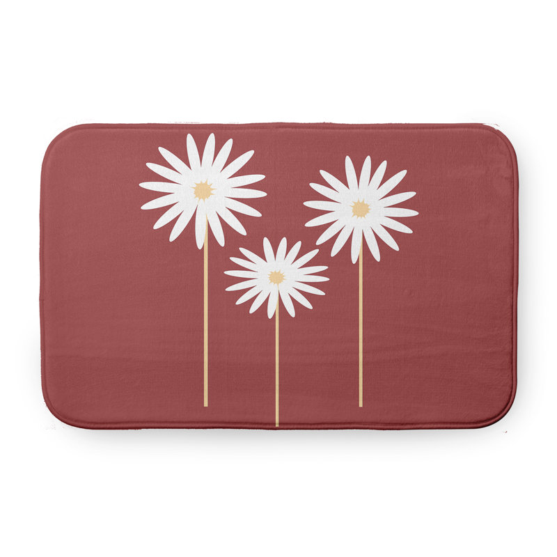 Tapis de bain à imprimé floral, L 17 po x L 24 po, Rouge
