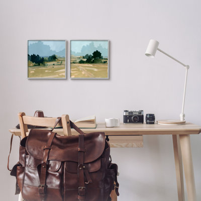 " Peaceful Rural Scene Layered Distant Farmland " 2 Piece Art Acrylic Painting