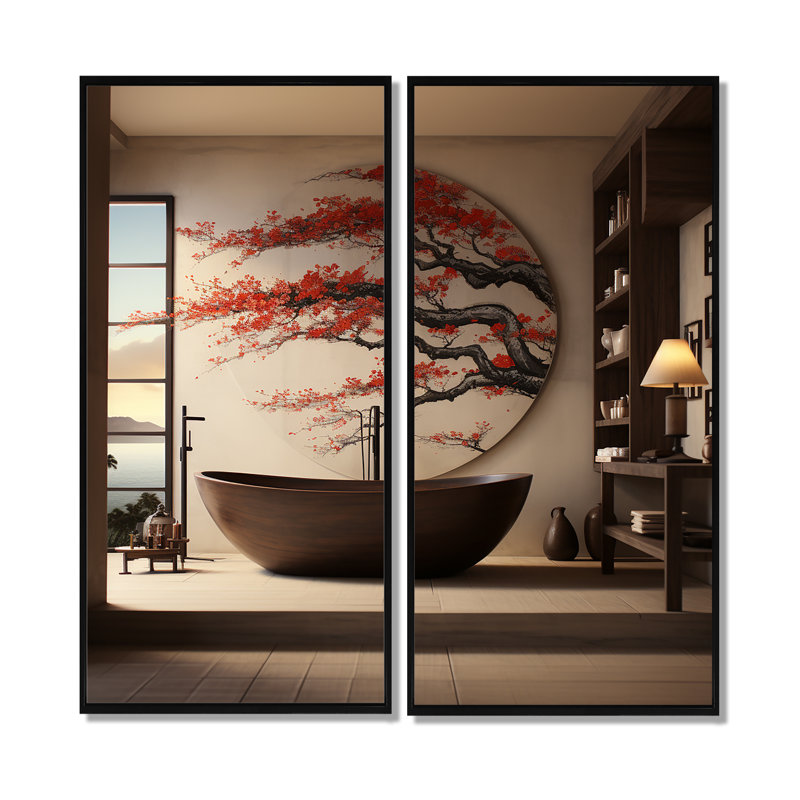 Décoration de salle de bain Japon Art V - Grande décoration murale de salle de bain, 20" H x 24" W, Black
