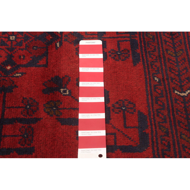 Tapis rouge en laine noué à la main de conception unique 4 pi 11 po x 6 pi 4 po Momir