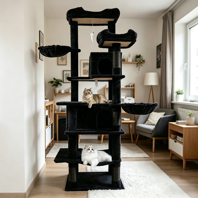 Tour pour arbre à chat à niveaux multiples 68 "avec hamacs, grotte pour chat et poteaux à griffer, Noir