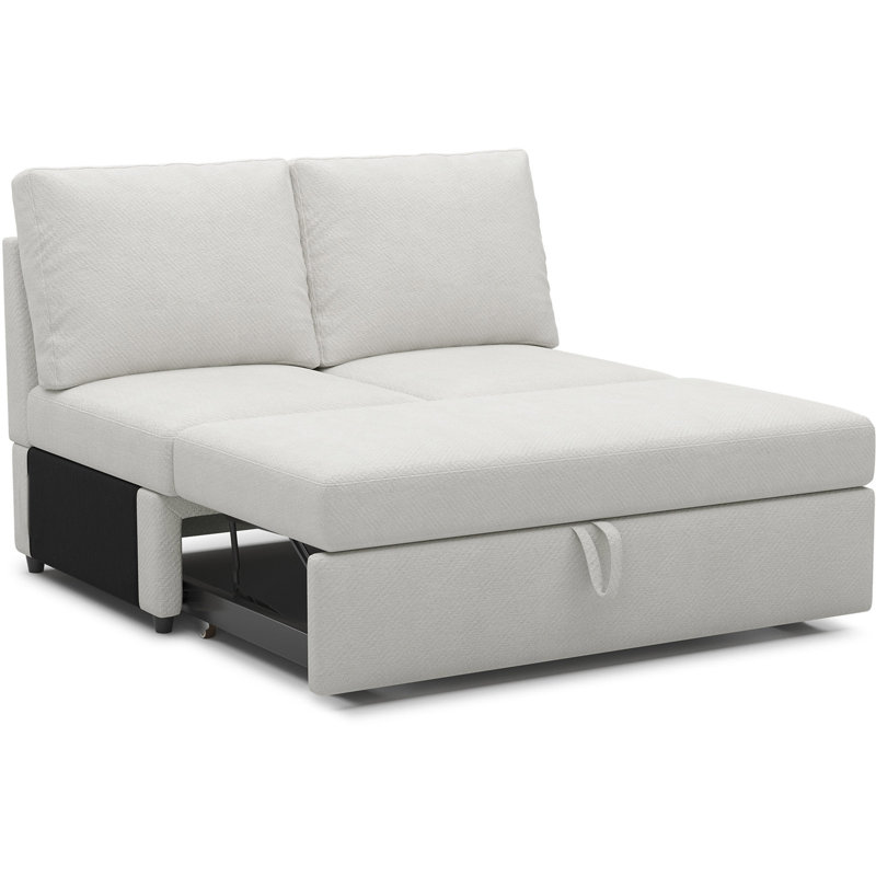 Rafael Armless Double Seat Module Pullout Sofa Bed Module For Modular Sectional Sofa, Beige Chenille