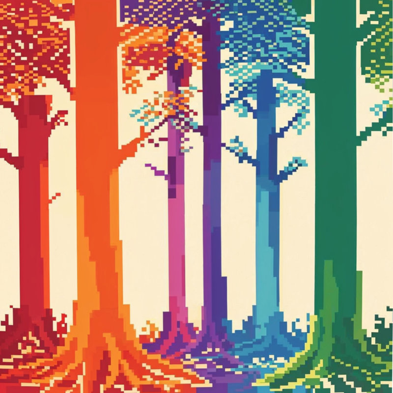 Édredon Pixelated Forest Trees, Lit simple, Rouge clair vert clair