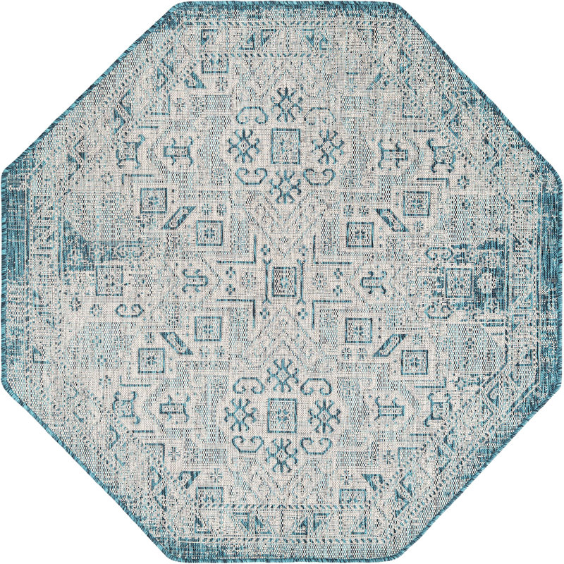 Outdoor Chand Area Rug Blue Color, Octagon 5'3" x 5'3"