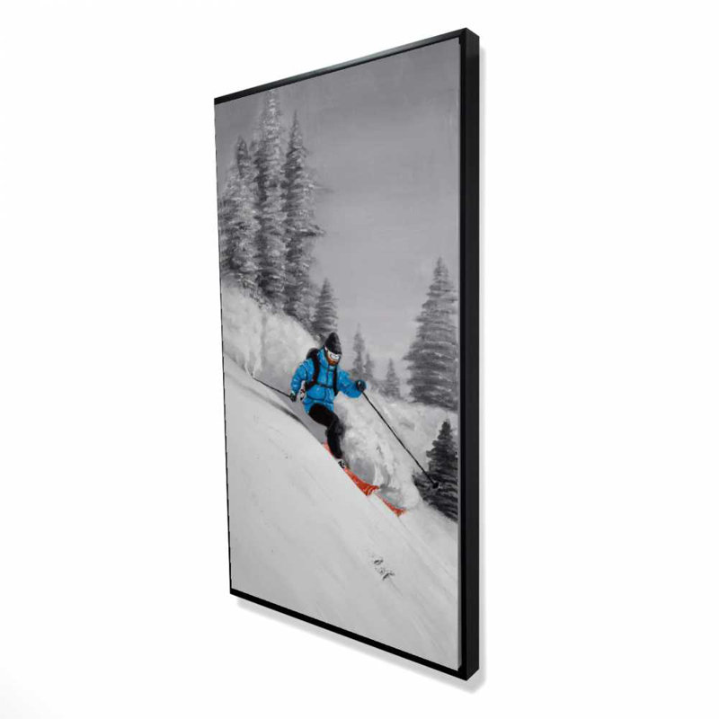 Skiing in Mountain - White Holidays Framed Canvas Art
