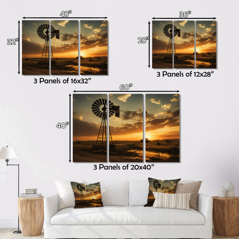 " Texas Rustic Windmills " 3 - Pieces, 32" H x 48" W x 1" D