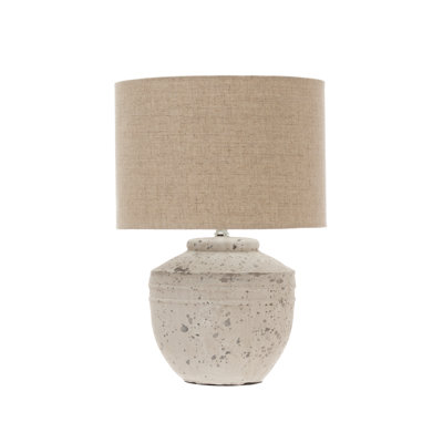 Cement Table Lamp with Linen Shade Distressed