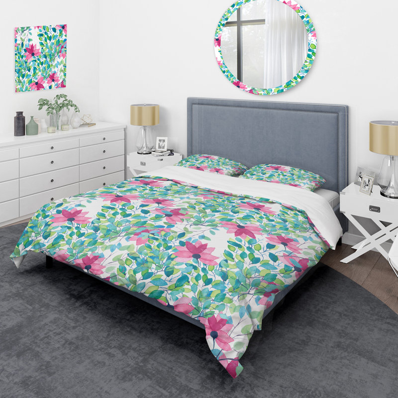 Green Leaf And Floral - Ensemble de housse de couette Cabin & Lodge, Housse de couette simple + 1 taie décorative stan
