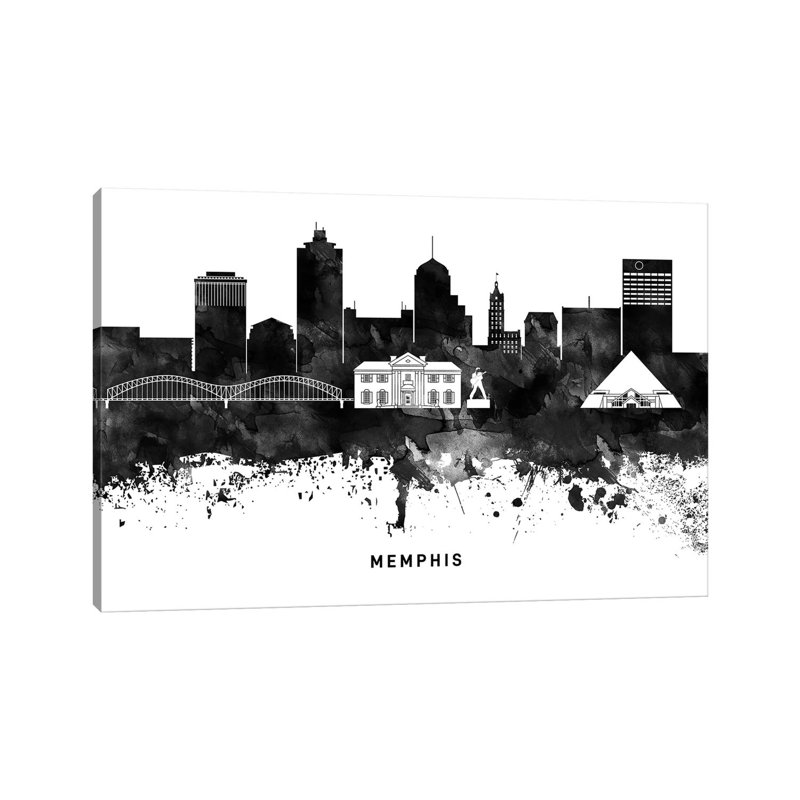 «Memphis Skyline Black & White» par Walldecoraddict - Toile tendue avec châssis sur toile tendue, H 40 po x l 60 po x 1,5 po
