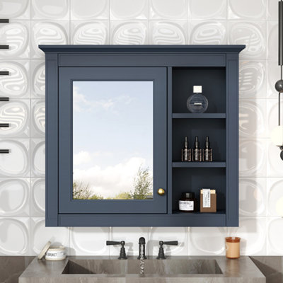 Armoire de rangement murale pour salle de bain, armoire à pharmacie 30 po x 28 po, armoire murale moderne avec miroir, armoire à pharmacie, armoire à miroir avec 3 tablettes ouvertes (meuble-lavabo non inclus), rangement pour salle de bain