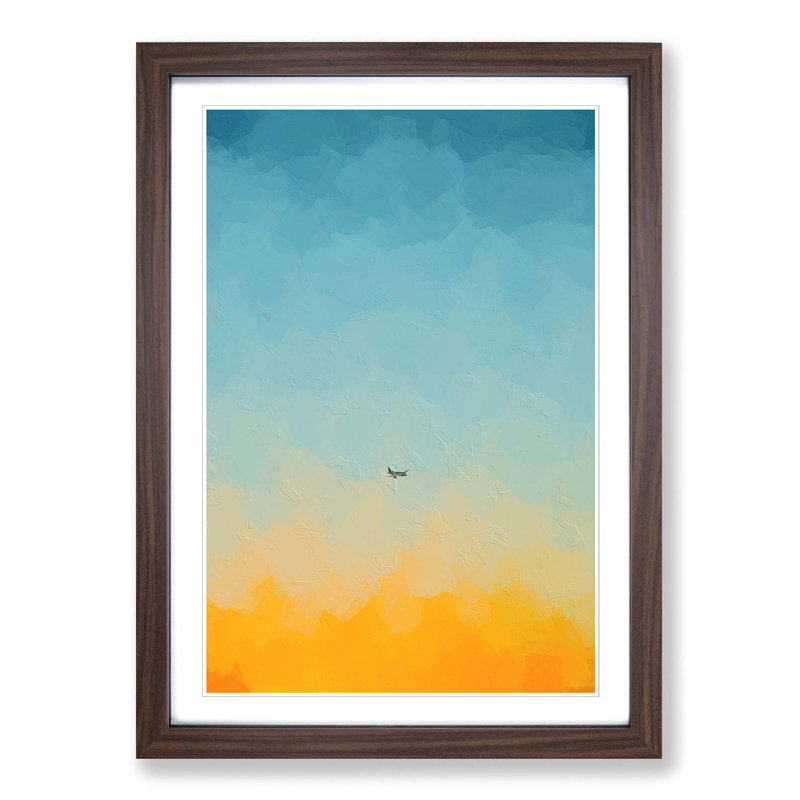 Airplane At Sunset In Abstract - Single Picture Frame Painting, 63cm H x 45cm W x 2cm D, Walnut Framed