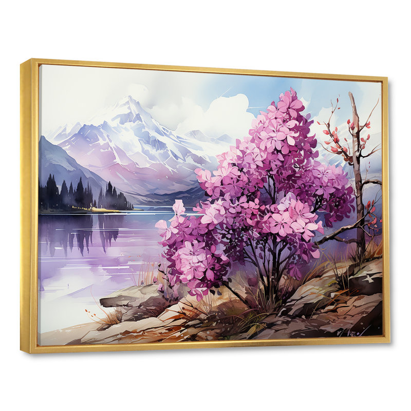 Lilacs Charm Volanco Delight sur toile, Cadre flottant doré, H 30 po x l 40 po x P 1,5 po