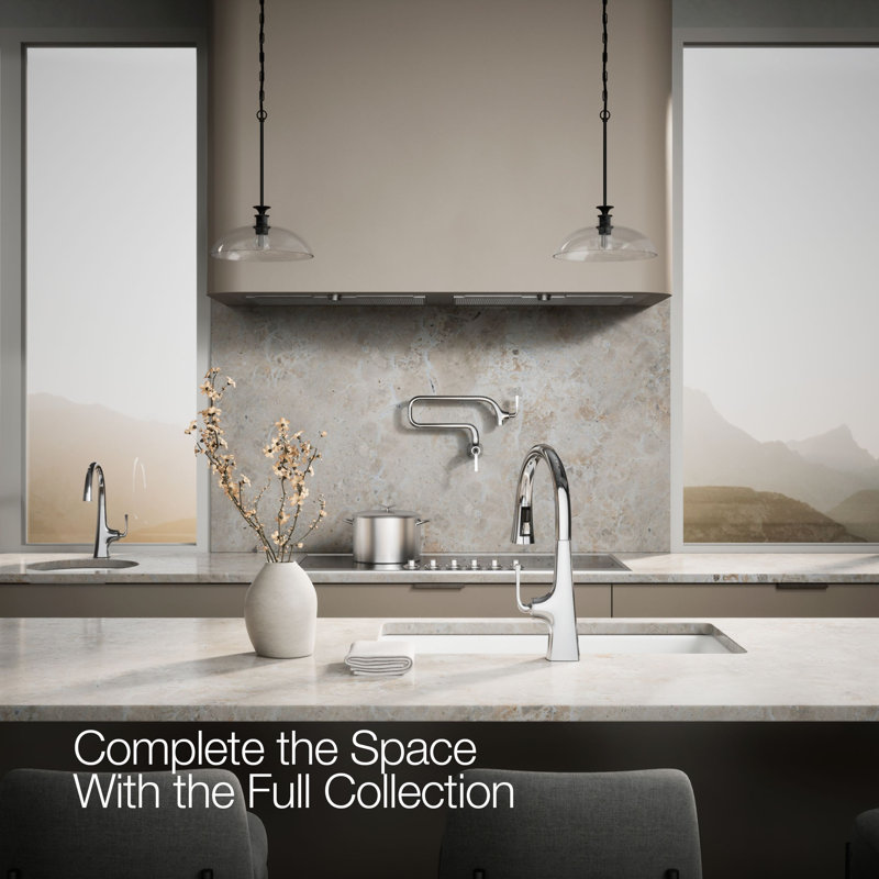 Graze Wall-Mount Pot Filler Faucet, Swing Arm Kitchen Pot Filler Faucet, Polished Chrome