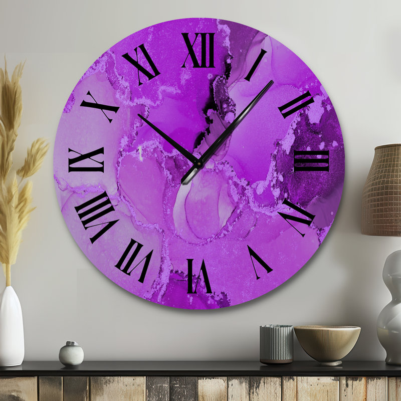 Horloge murale moderne de luxe avec art abstrait I, Grand, Rose/noir