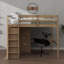 Lit mezzanine double en bois avec garde-robe, bureau, tablettes de rangement et tiroirs-1666404971