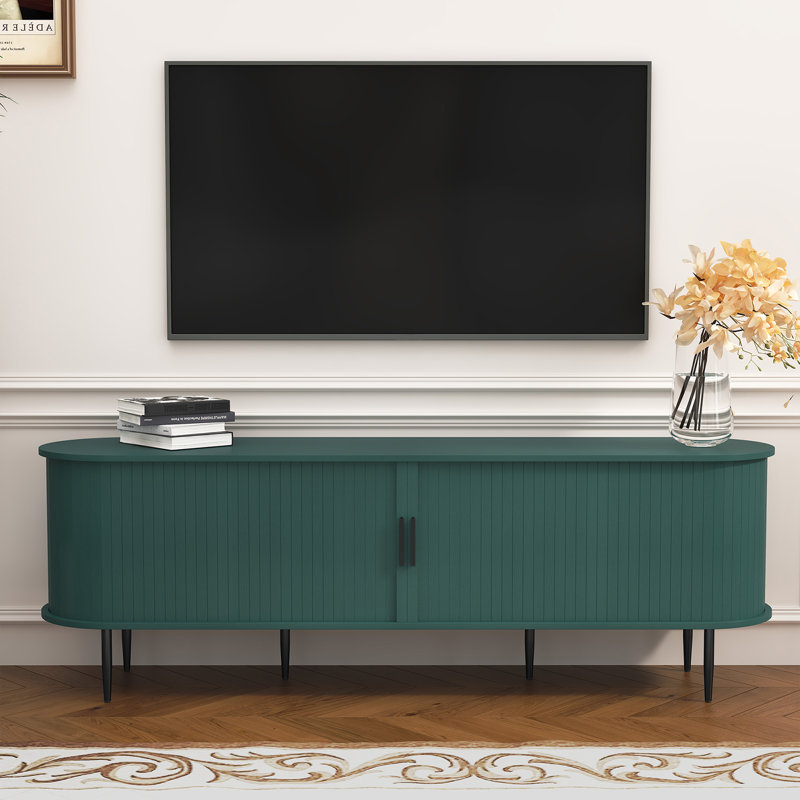 Meuble télé moderne avec porte coulissante pour téléviseur de 85 po ou moins, Vert