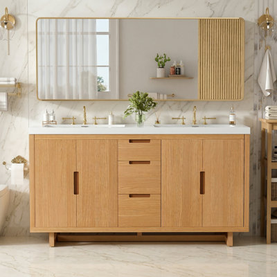 59.3" Freestanding Solid Wood Double Sink Bathroom Vanity With Soft Close Hardware – Epa/Upc Certified