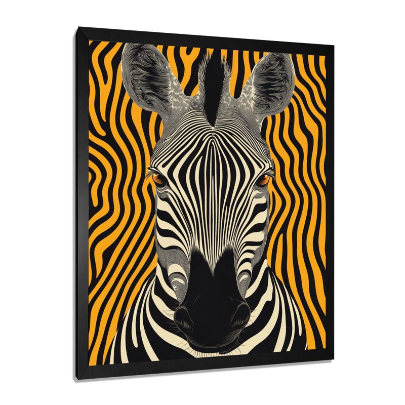 Illusion rythmique zébrée II - Tableau encadré orange, H 40 po x l 30 po, Black Picture Framed