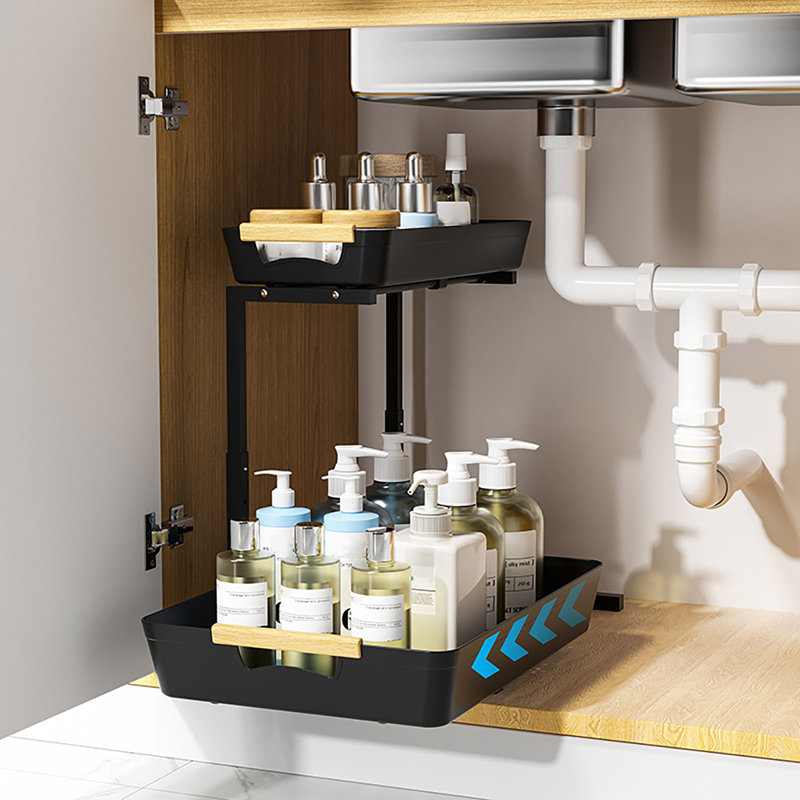 Under-sink Storage Rack with Slide-Out Drawers Double Layer Design Spacious Capacity Height