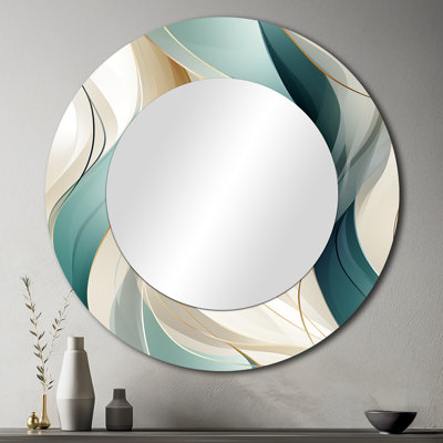 Subdued Elegance - Abstract Decorative Mirror, Beige Round Wall Mirror, Printed Metal Art