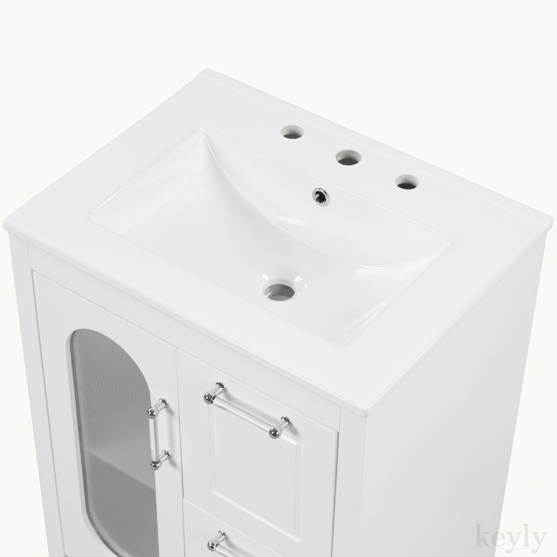 Deiter 24'' Single Bathroom Vanity with Ceramic Top, White