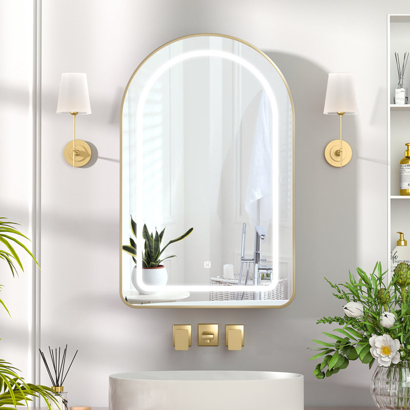 Armoire à pharmacie arquée avec lumière, miroir de pharmacie à DEL encastré avec rangement pour salle de bain, Noir mat