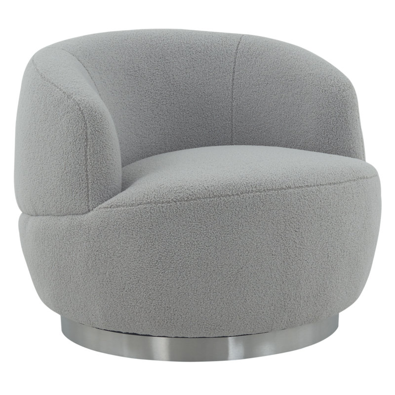 Teter Upholstered Swivel Barrel Chair, Light Gray 100% Polyester, Silver
