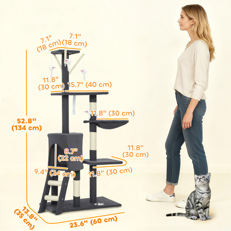 Tour pour arbre à chat 53 "avec condo, grand centre d'activité pour chaton, gris foncé, Gris foncé