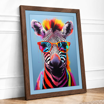 Neon Zebra Pop Art 1 Piece Single Picture Frame Wall Art