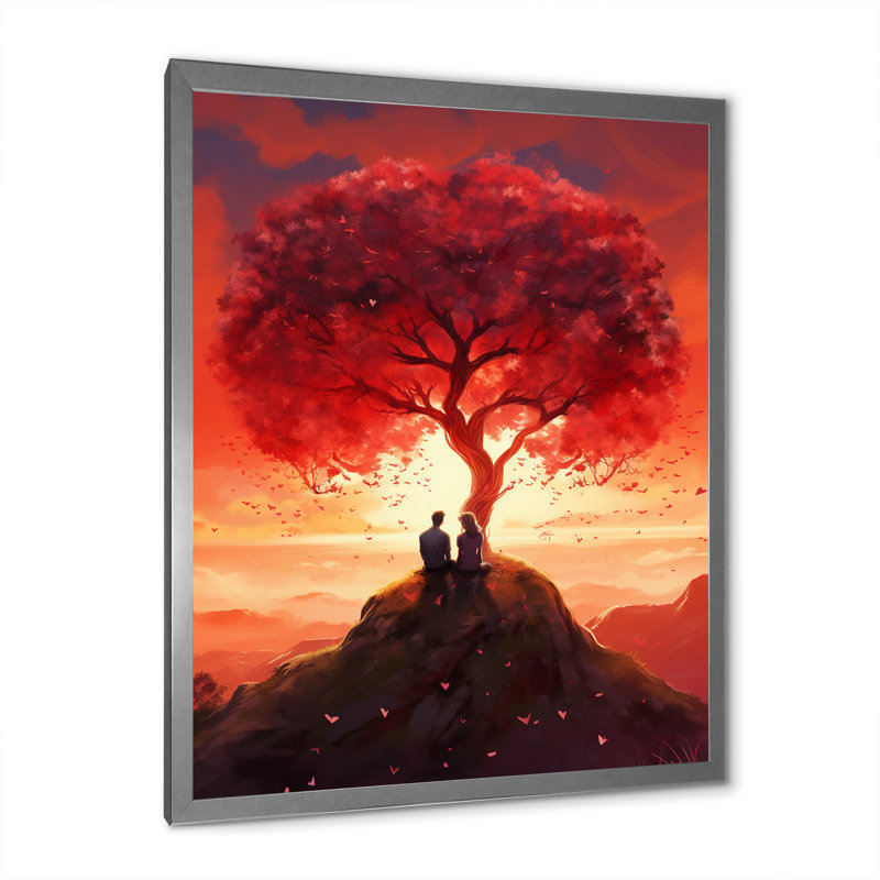 Arbre d'amour I - impression, Cadre simple argenté, H 32 po x l 16 po x P 1 po